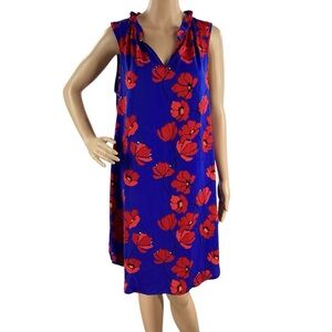 41 Hawthorn Jeanie Floral Ruffle Neck Sleeveless Dress Blue Red L